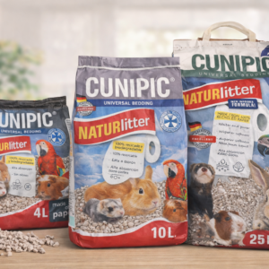 Sustrato de papel Cunipic Naturlitter para conejos, biodegradable y sin olores, disponible en formatos 4L, 10L y 25L