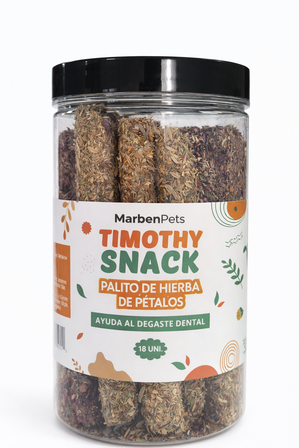 MarbenPets Timothy Snack Palito de Hierba con Pétalos 18 unidades snack natural para conejos